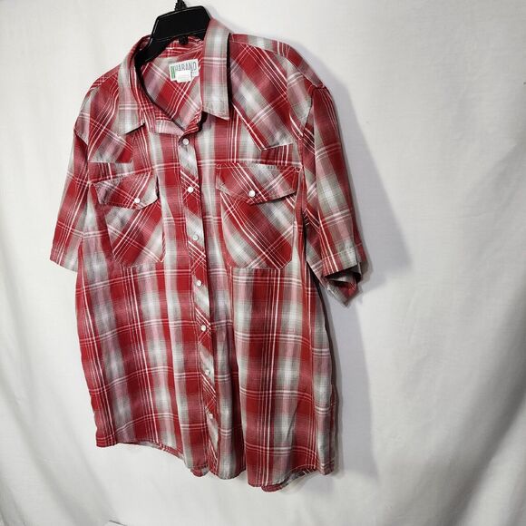 Haband Men Shirt Size XL Short Sleeve Pearl Snap Front Red Plaid Pockets Western - Picture 5 of 10